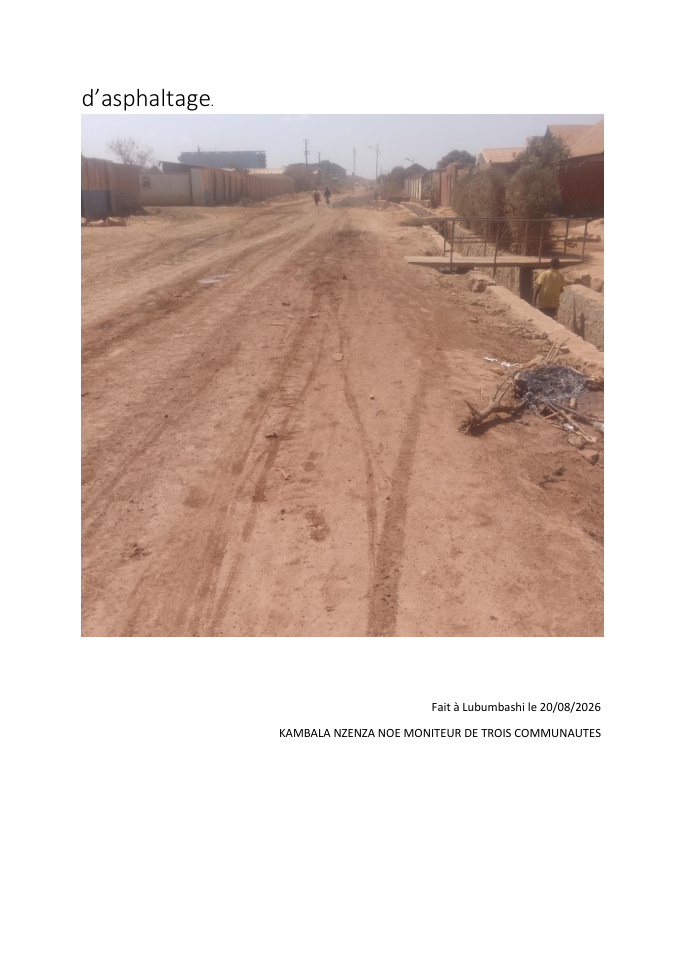 20 August 2026 CDM road rehabilitation field report preview